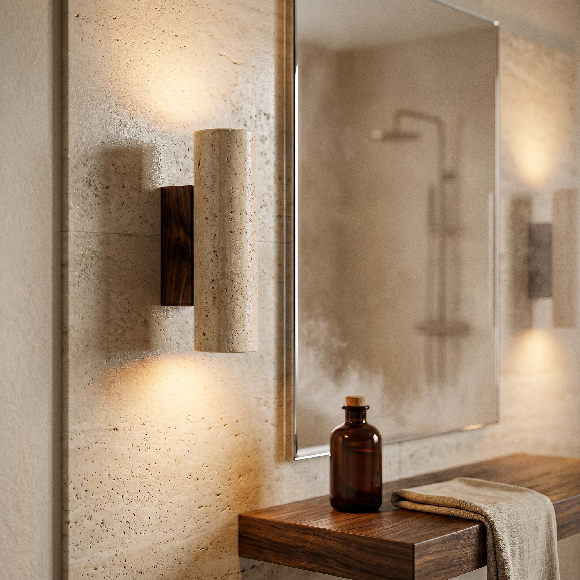 travertine & walnut wall lamp