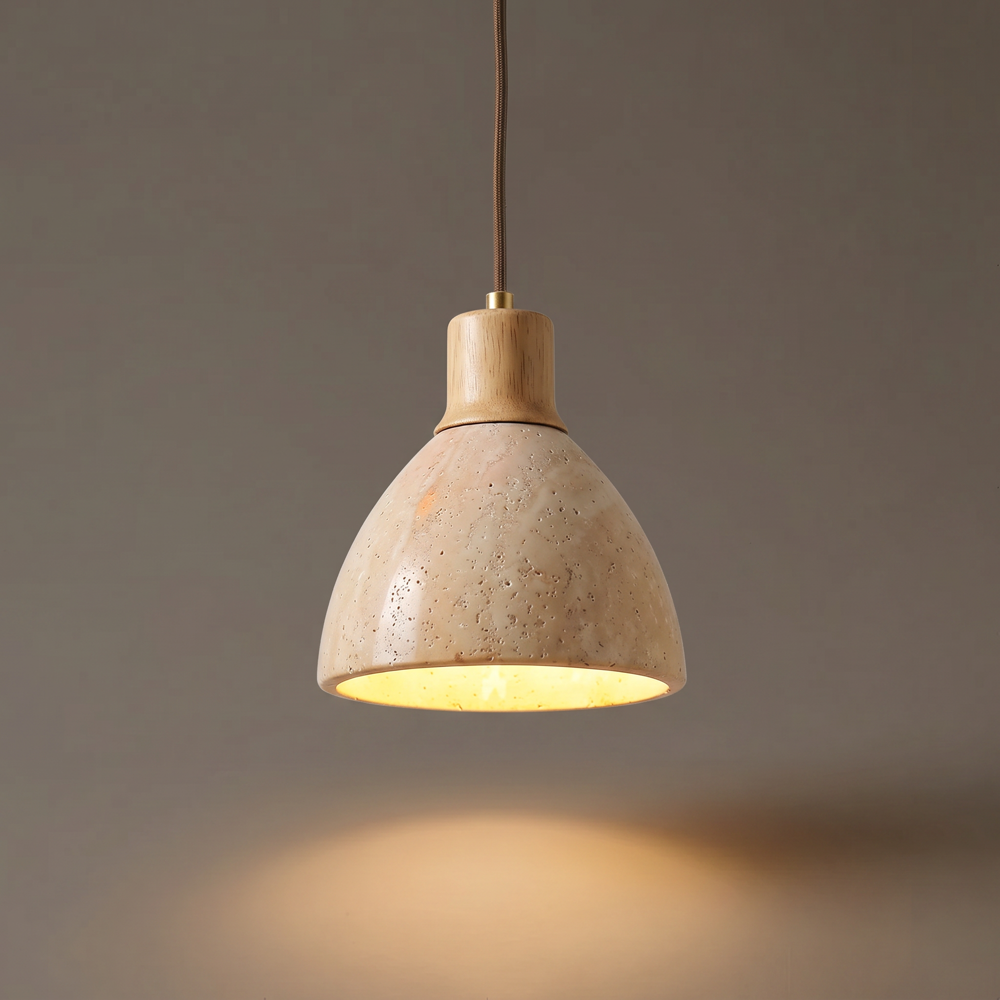 cove travertine + oak pendant light