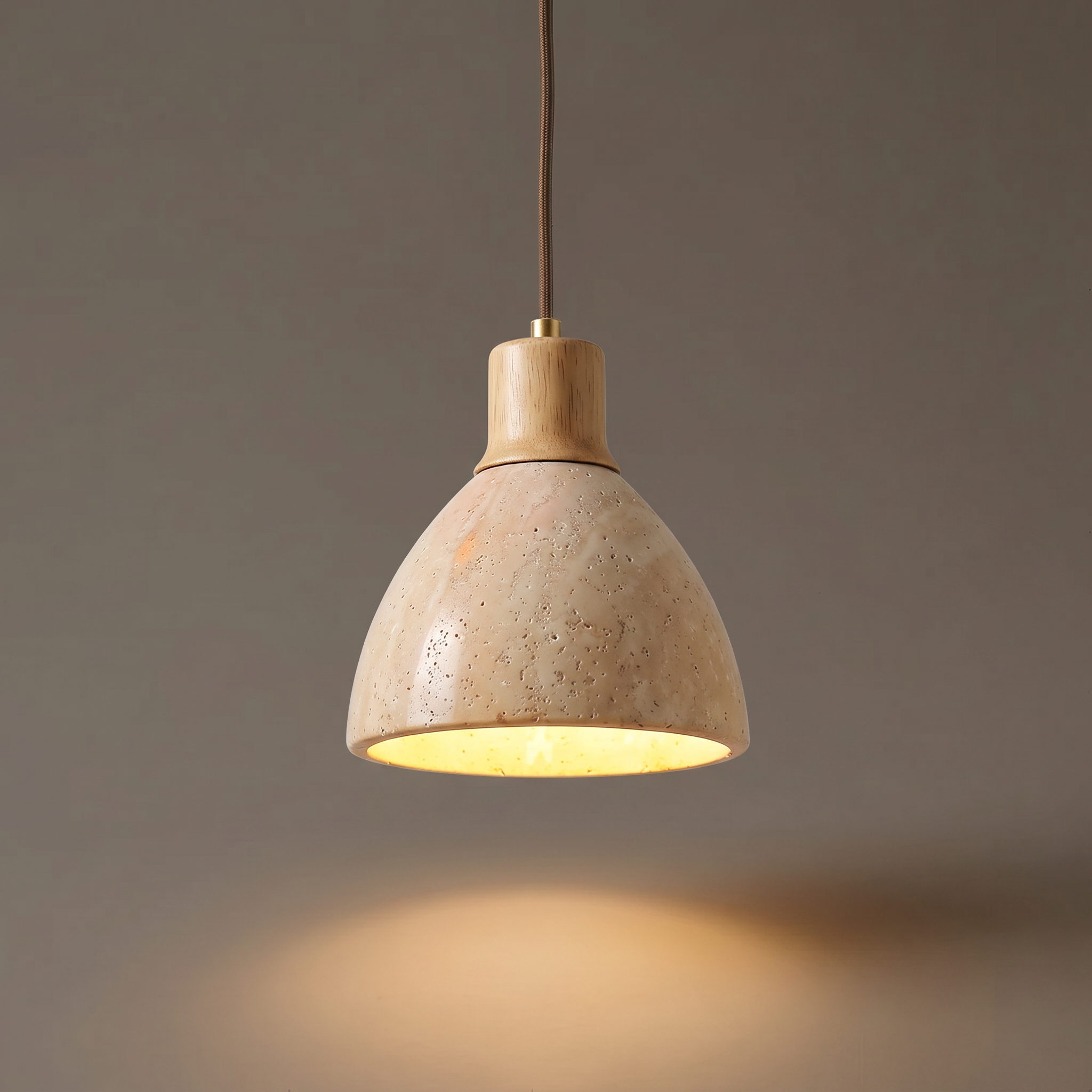 cove travertine + oak pendant light