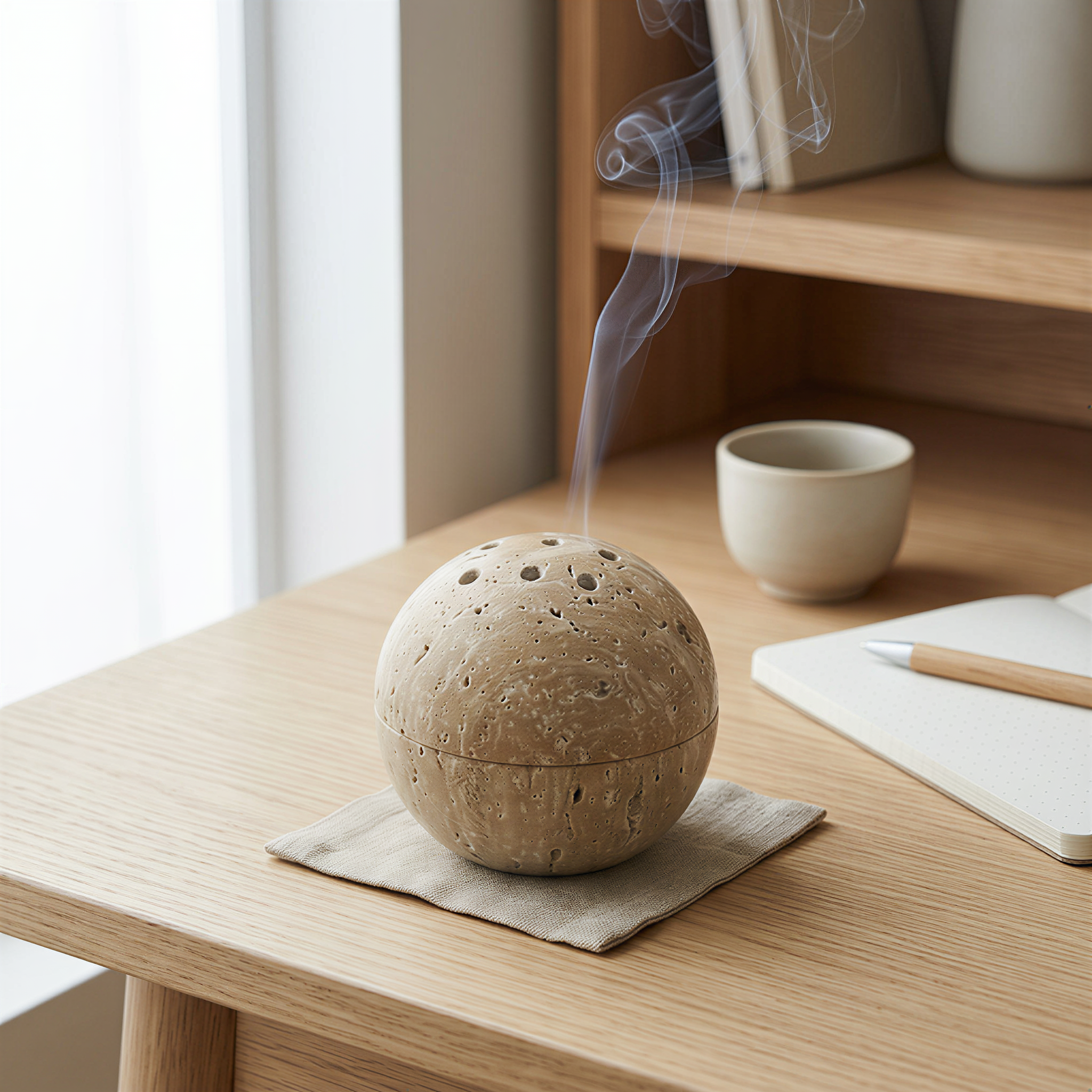 sfera travertine incense burner