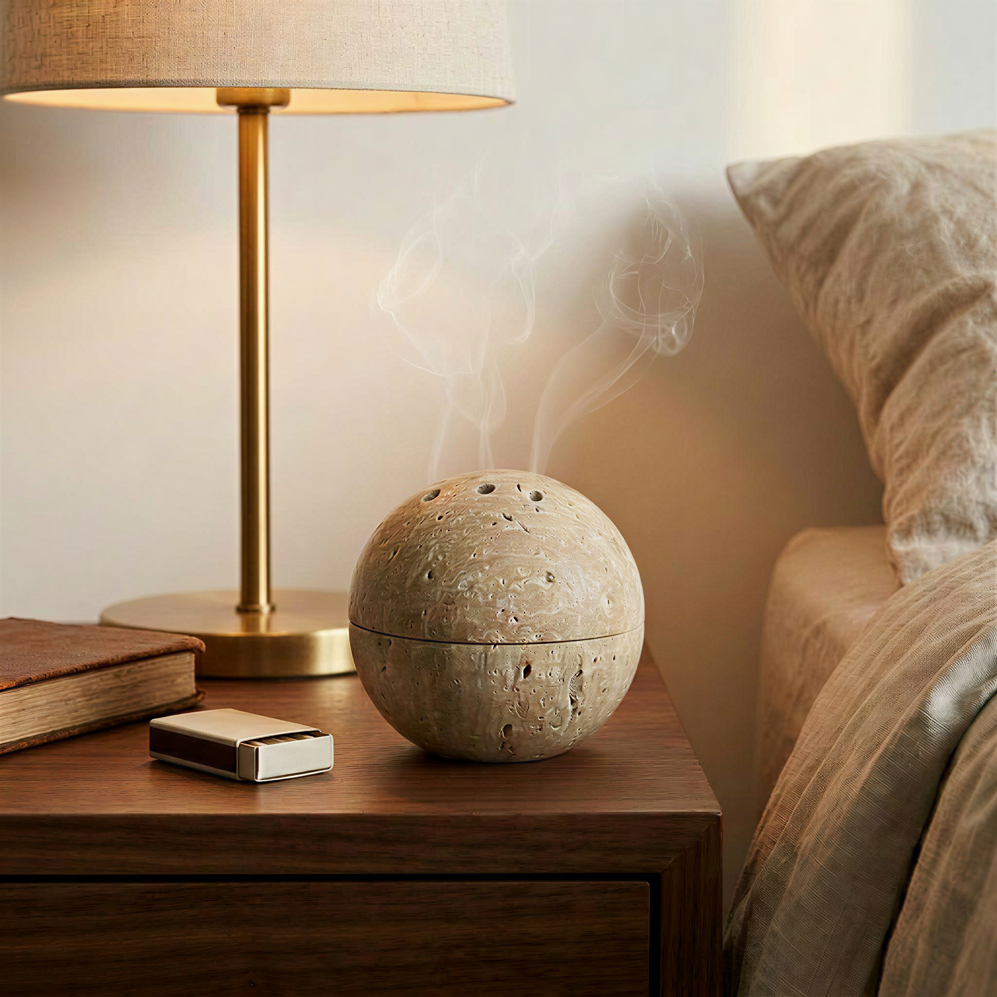 sfera travertine incense burner