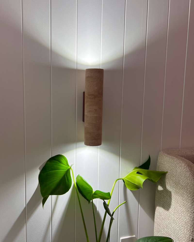 travertine & walnut wall lamp
