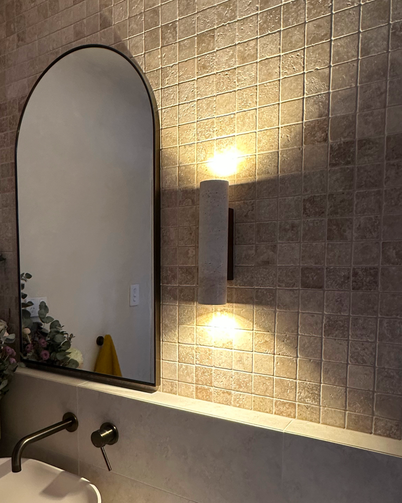 travertine & walnut wall lamp