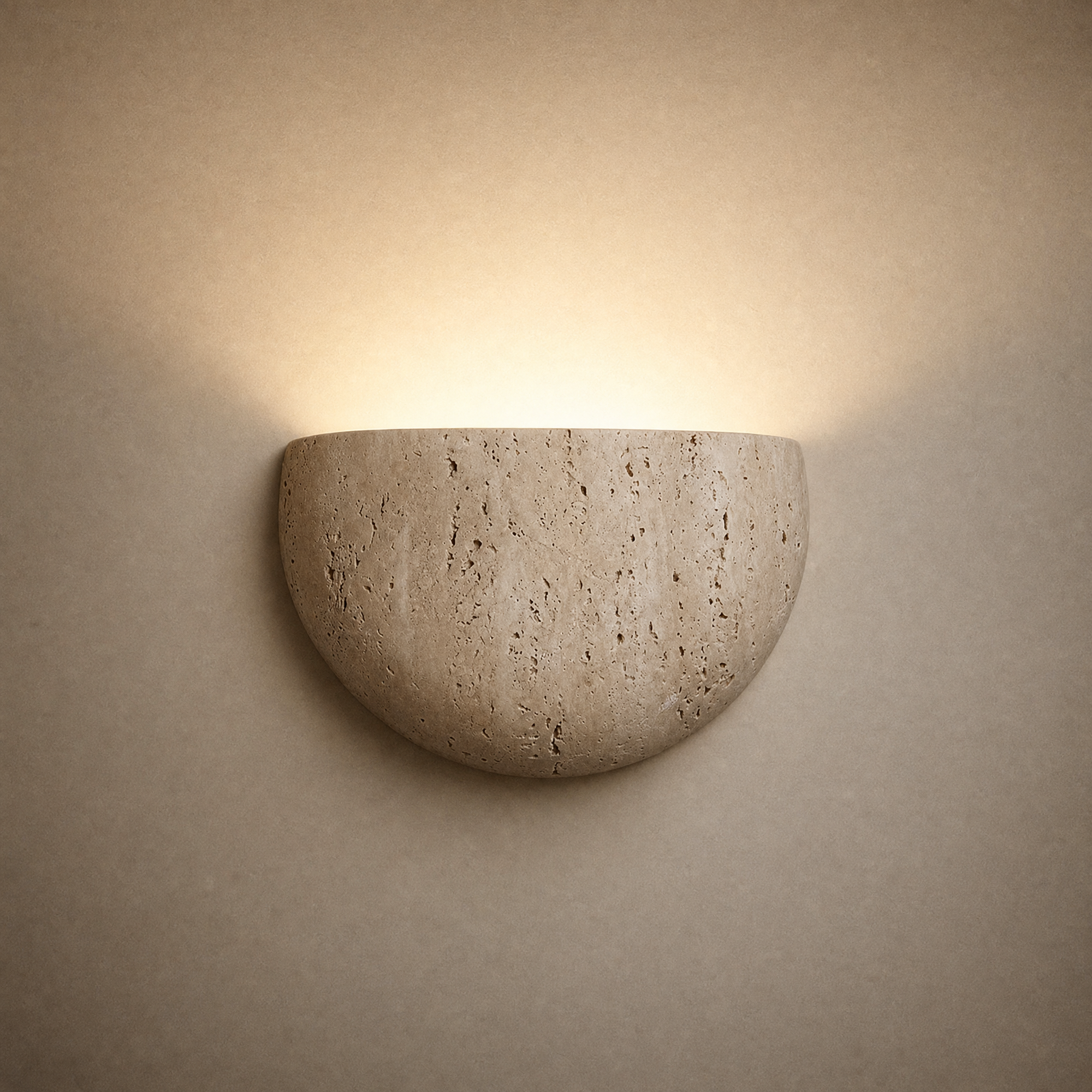 basin wall light, travertine half dome, studio