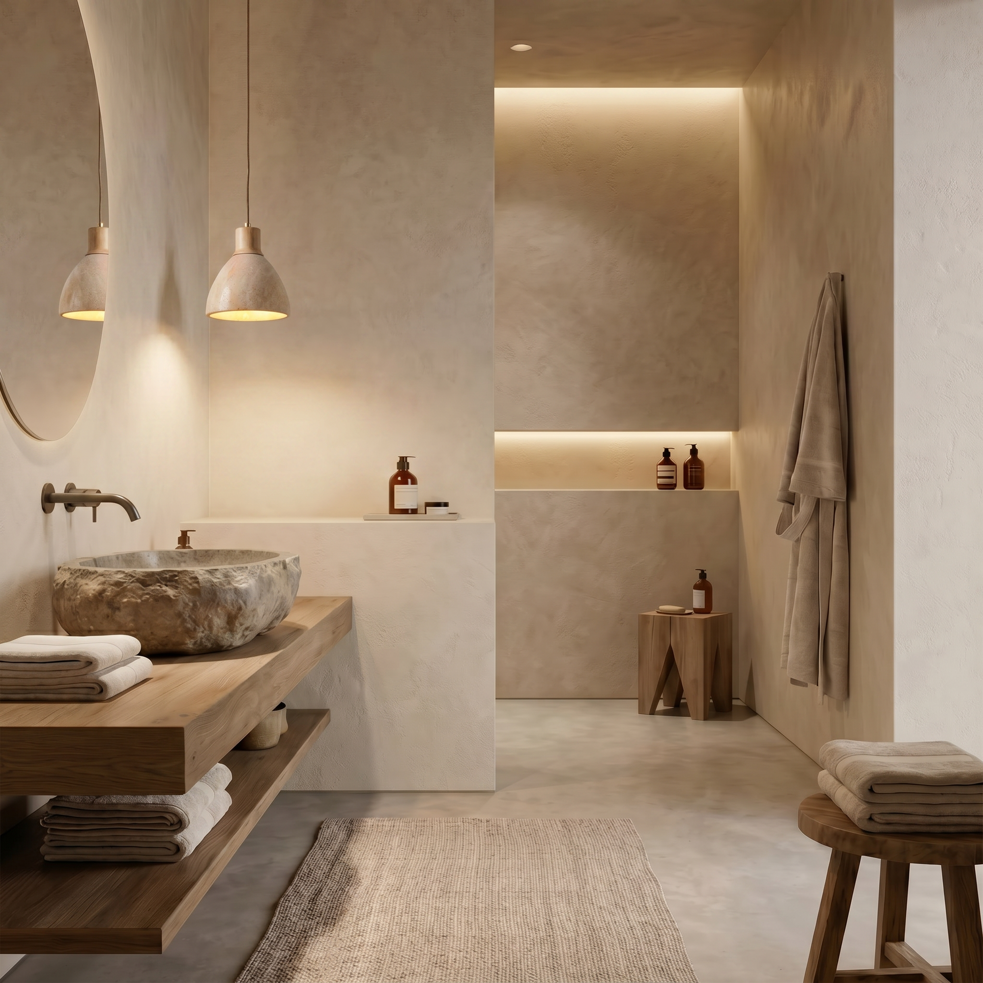 cove travertine + oak pendant light