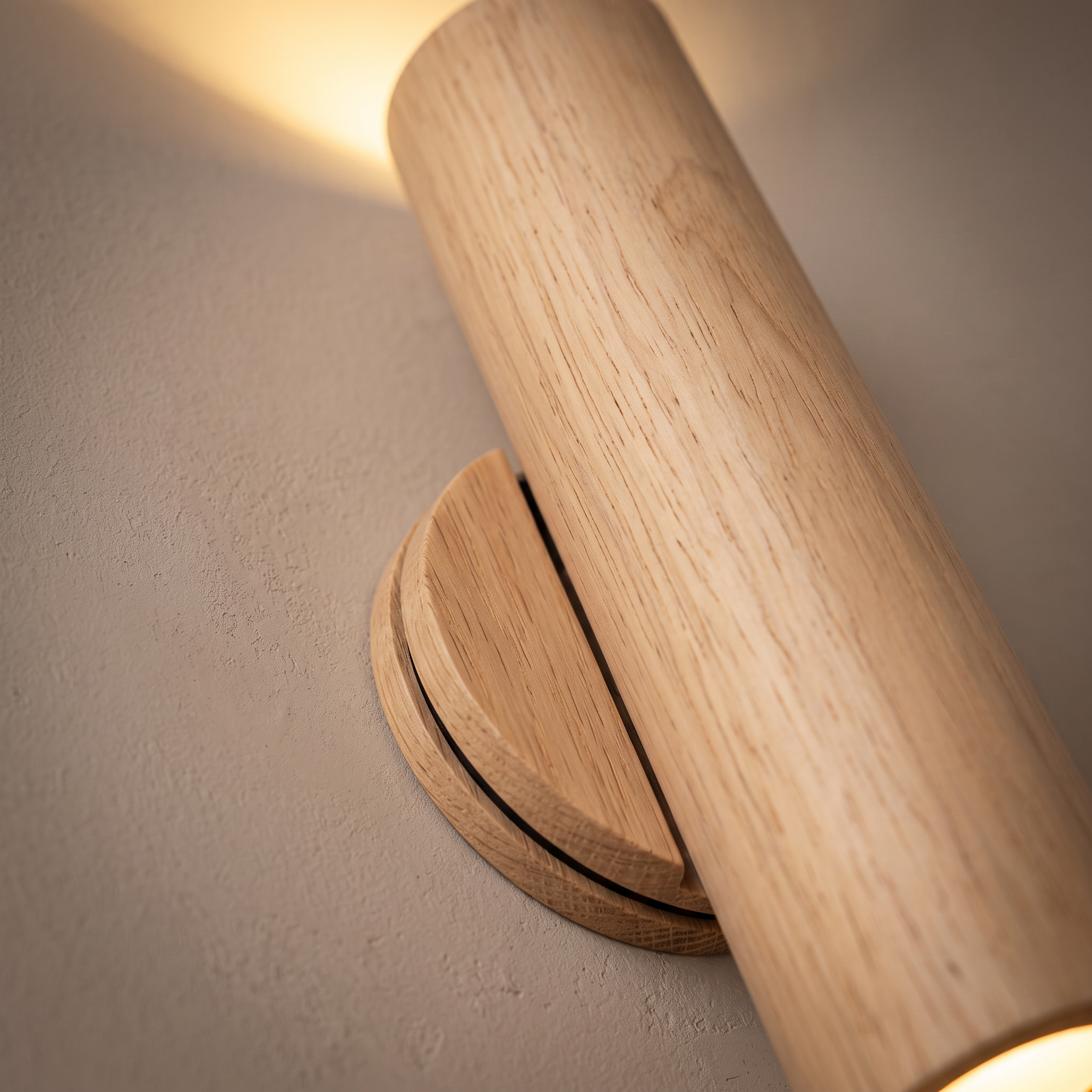 weir wall light in natural oak, wood grain detail