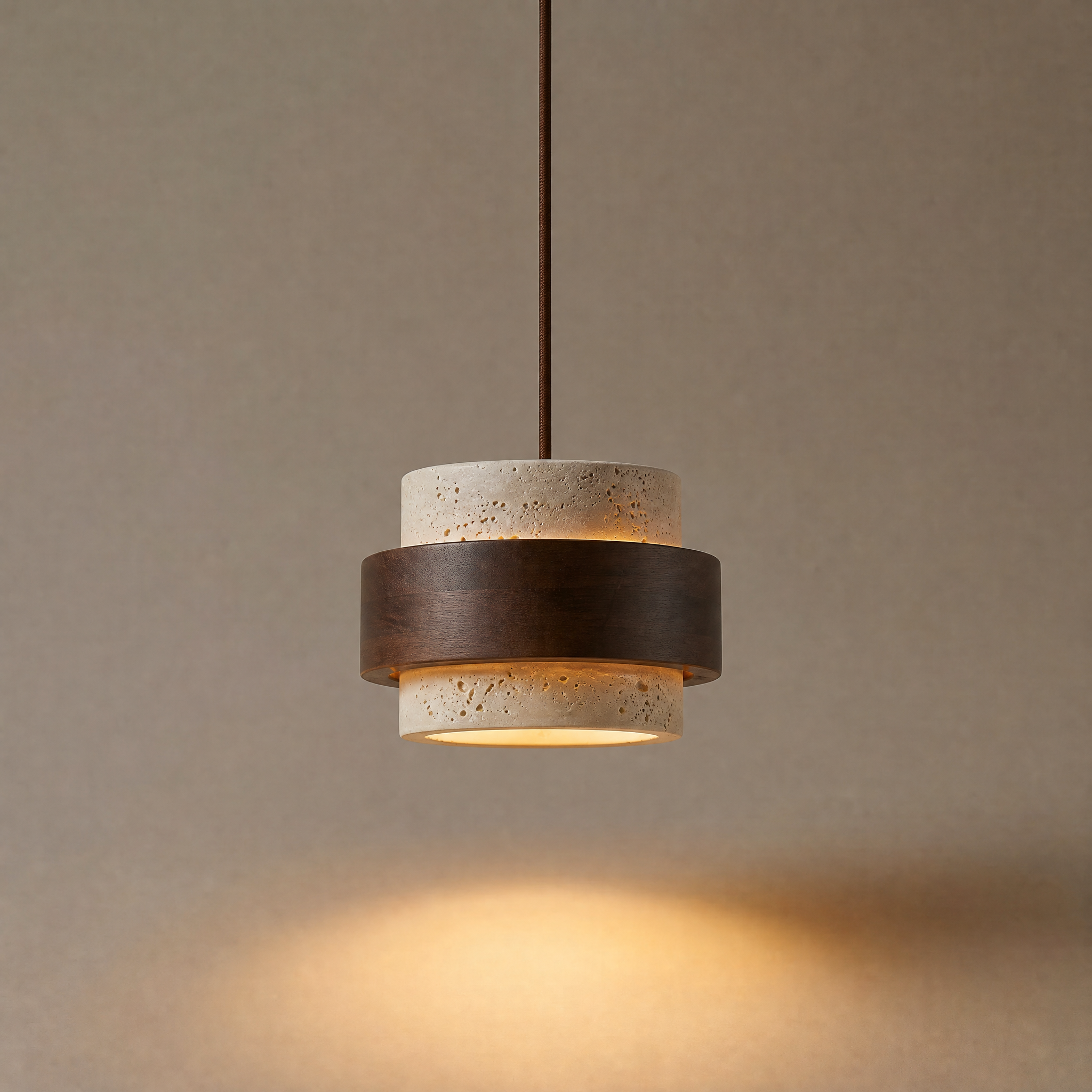 travertine & walnut pendant light