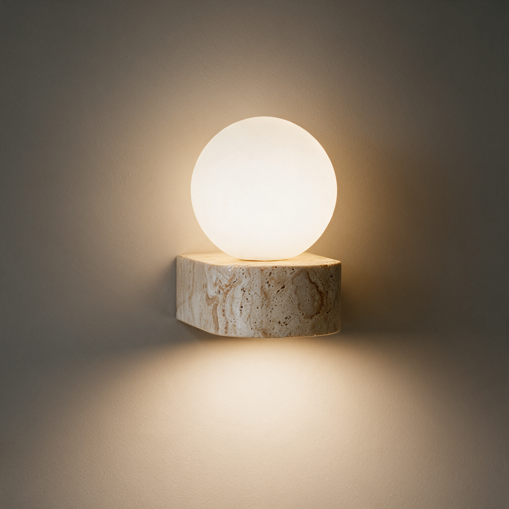 tarn wall light, studio hero on warm greige