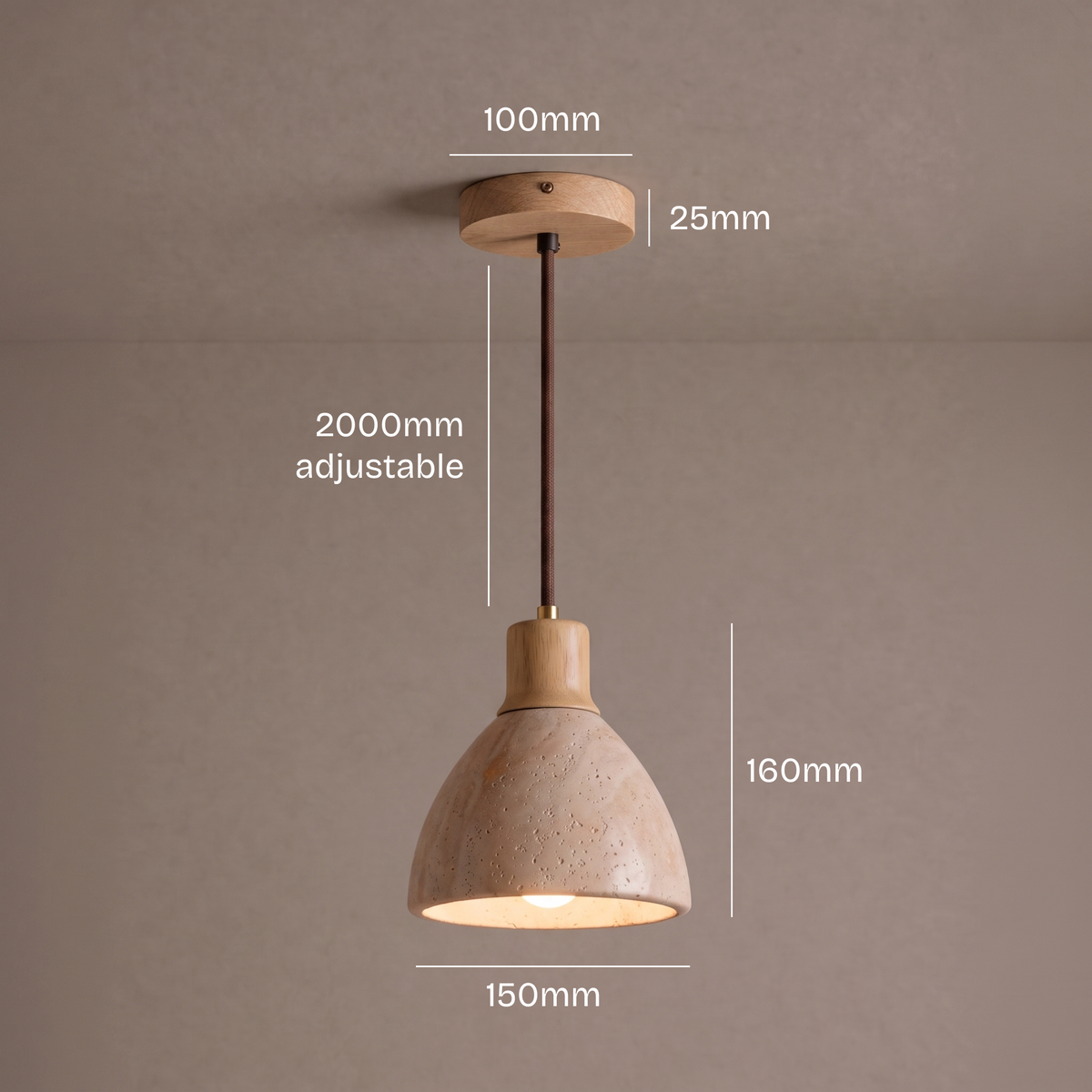 cove travertine + oak pendant light