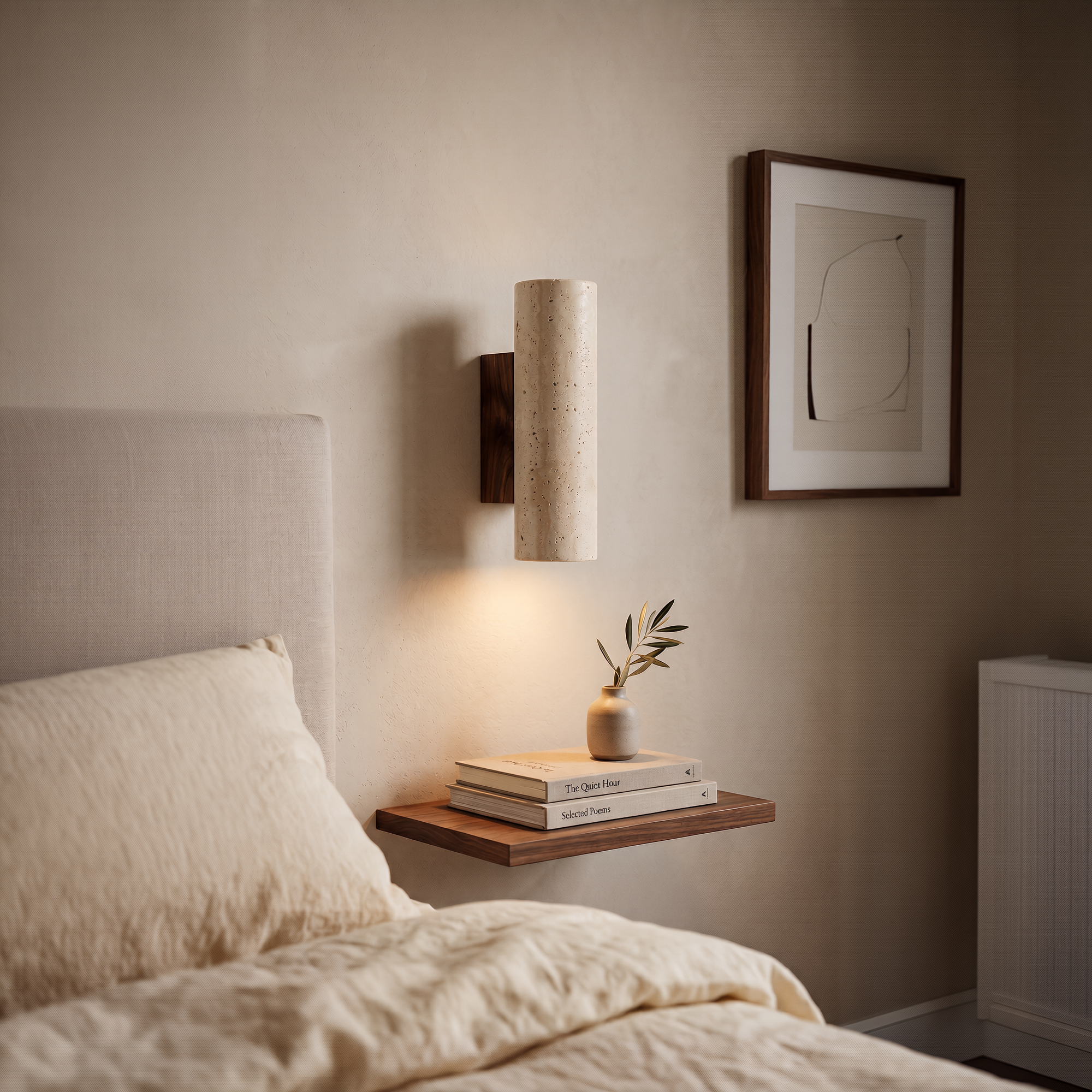 travertine & walnut wall lamp