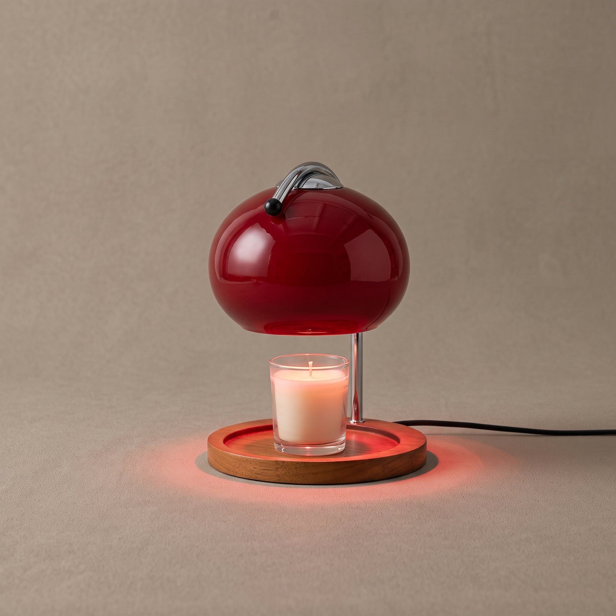 Swale candle warmer in red glass, studio hero