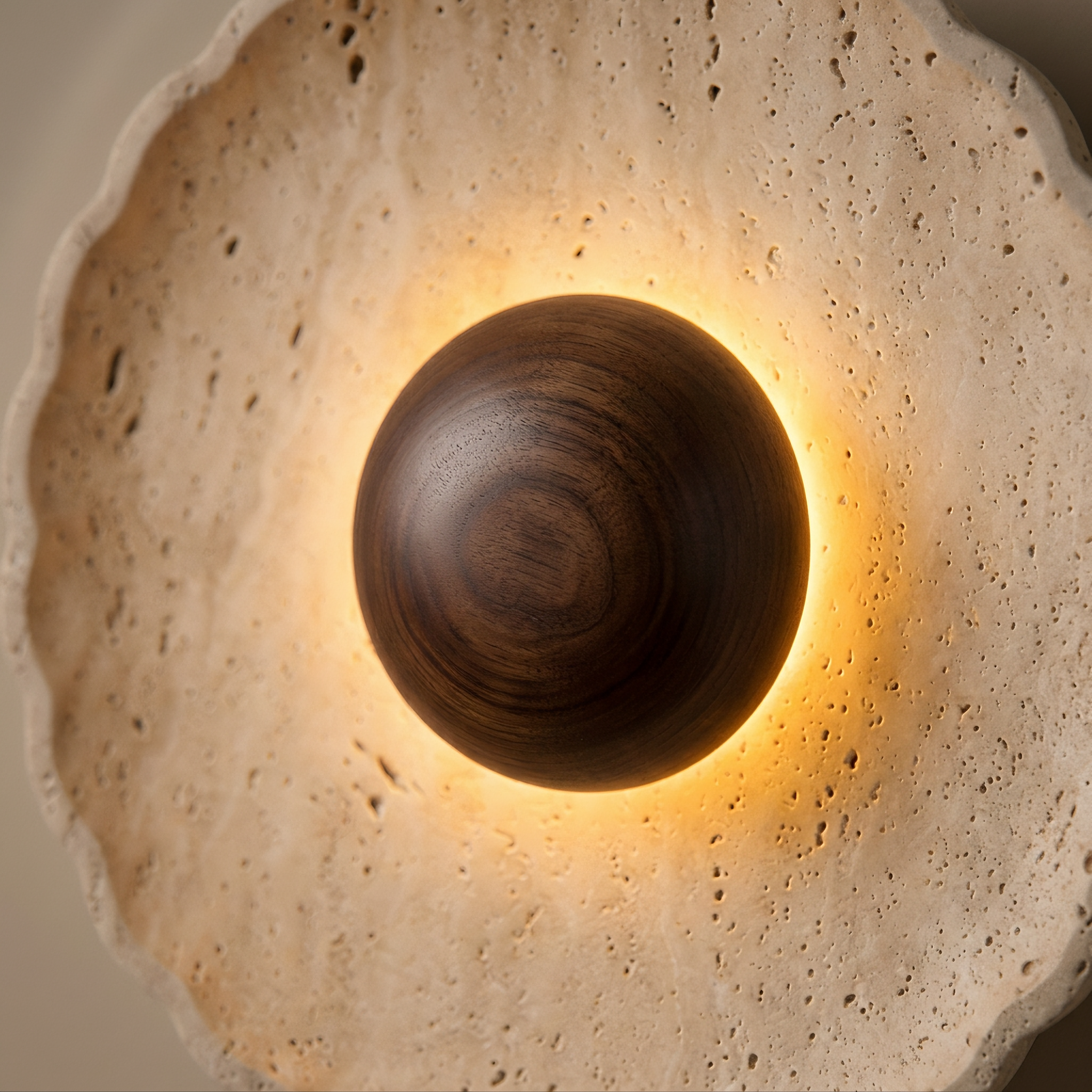 marl wall light walnut centre macro detail
