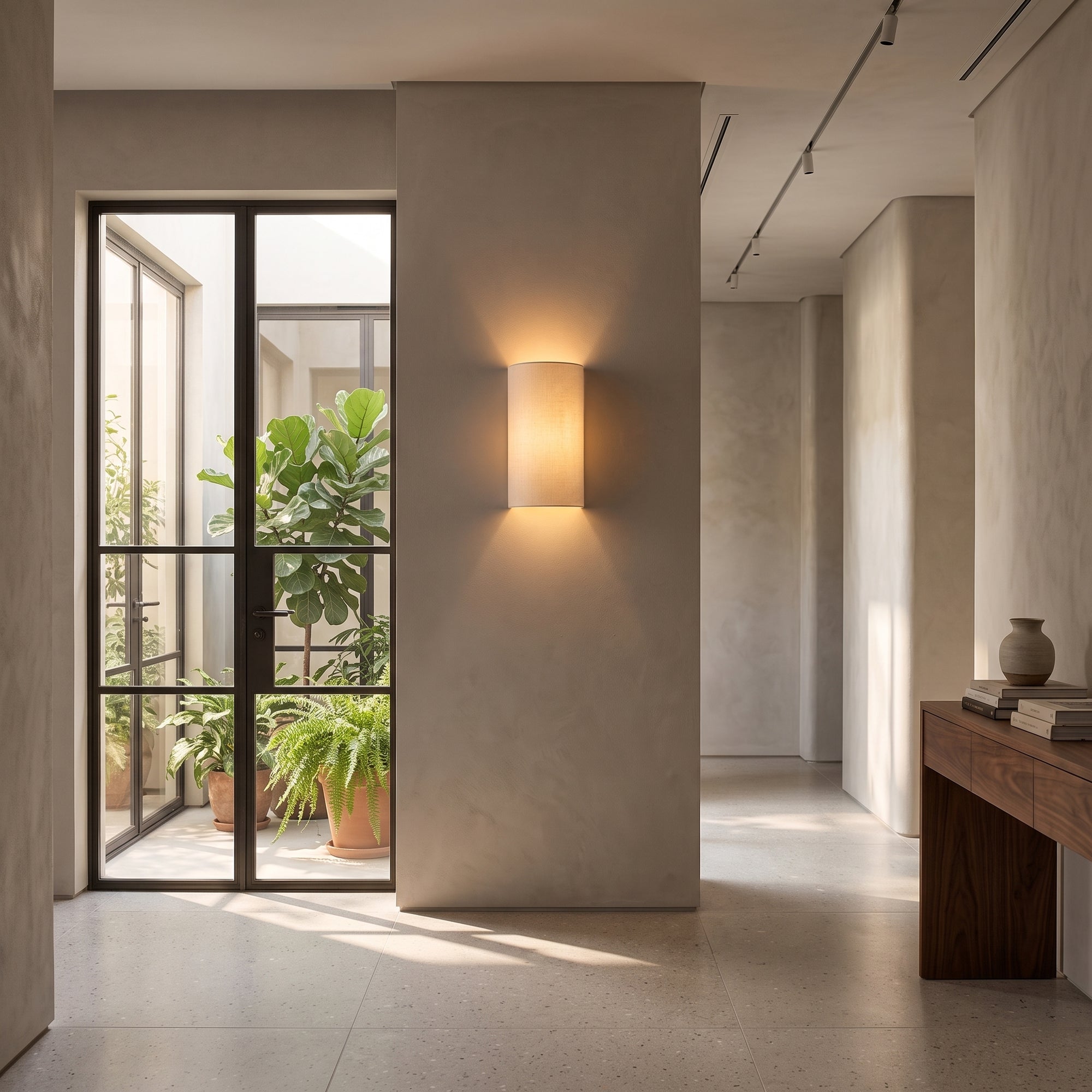 flue wall light in an entry hallway