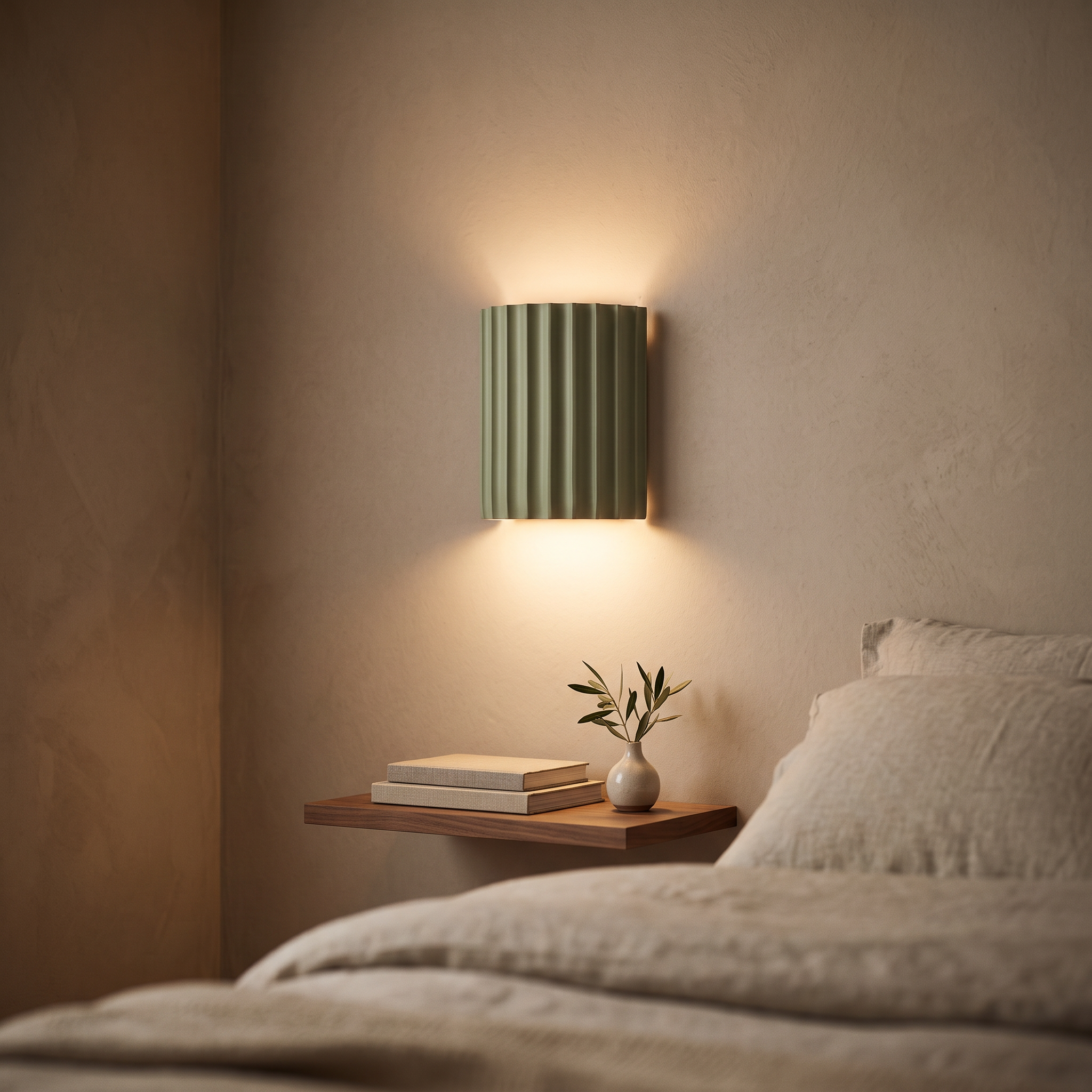 glen wall light in green, bedside lifestyle
