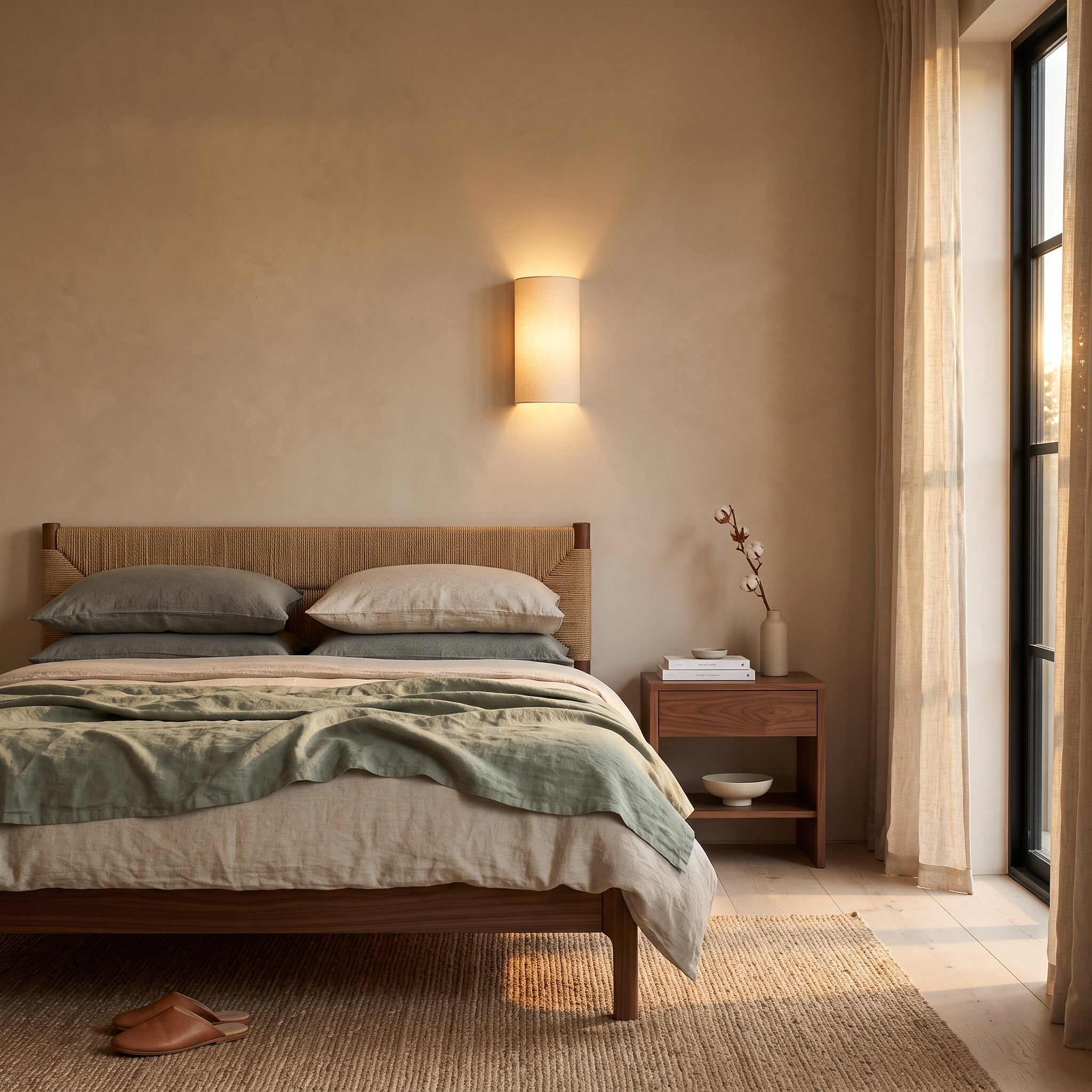 flue wall light in a bedroom setting
