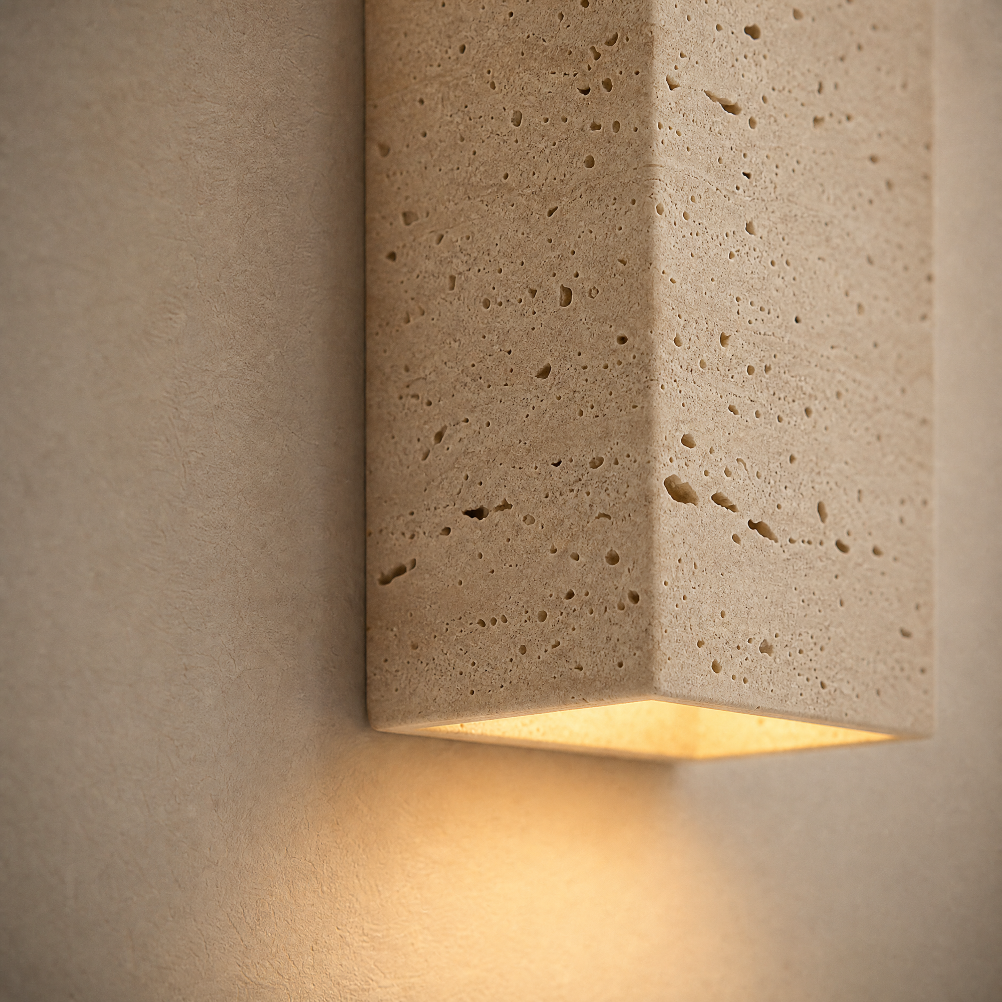 tor wall light detail, countable travertine pores