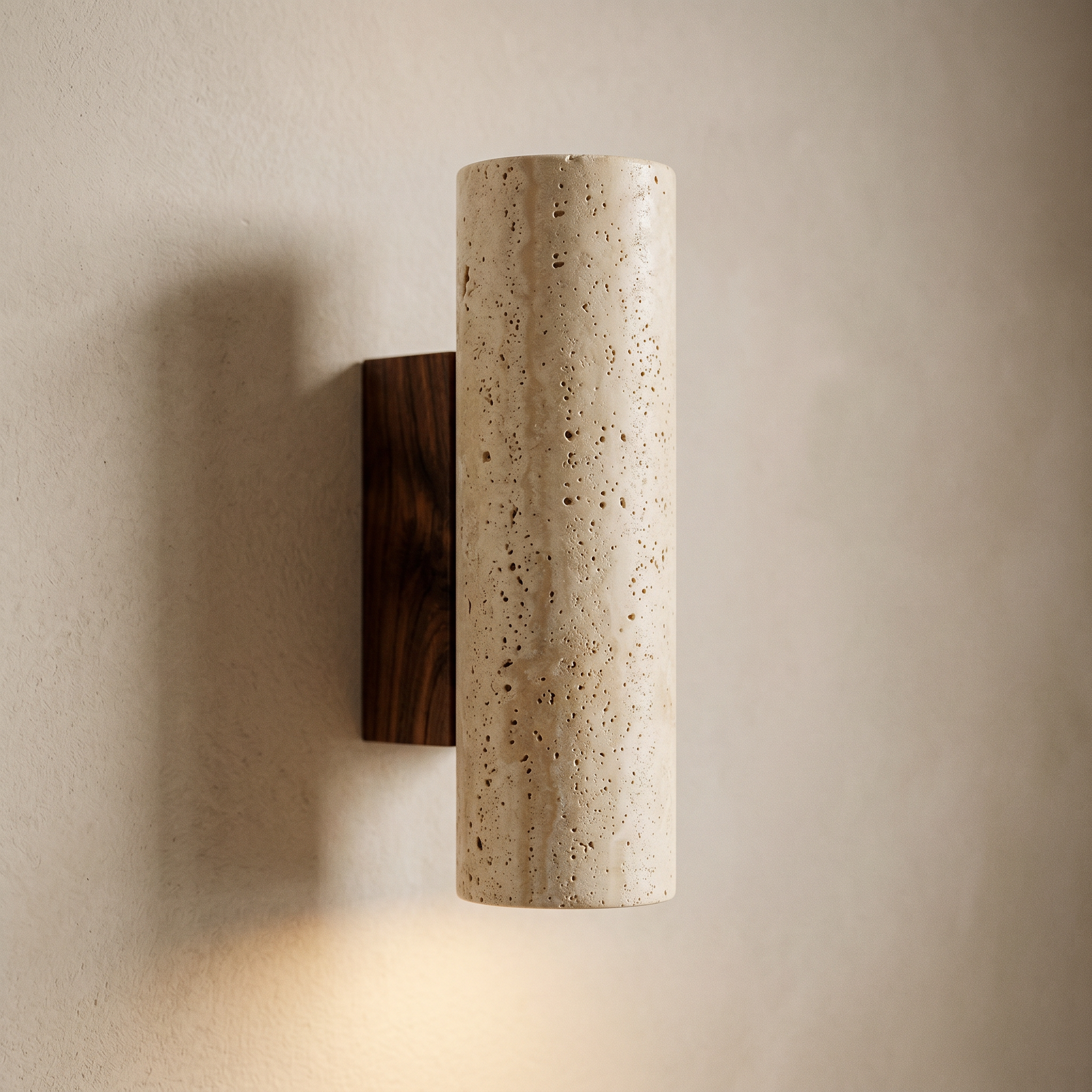 travertine & walnut wall lamp