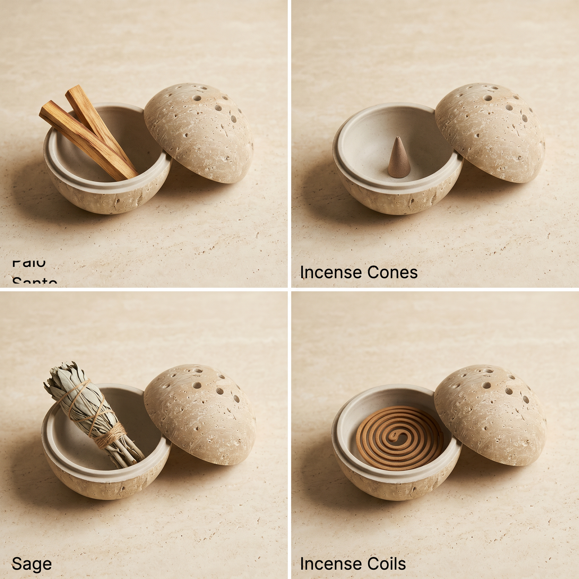 sfera travertine incense burner