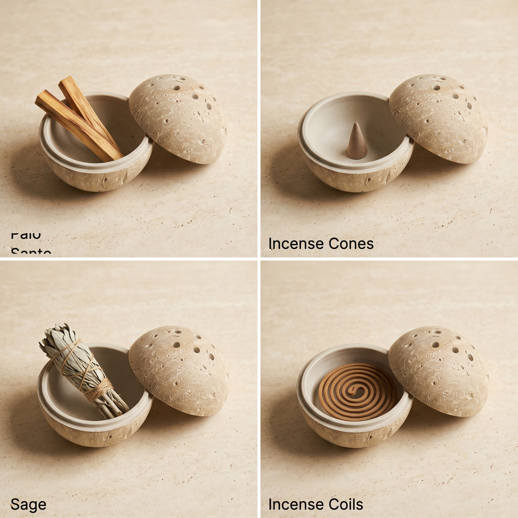 sfera travertine incense burner