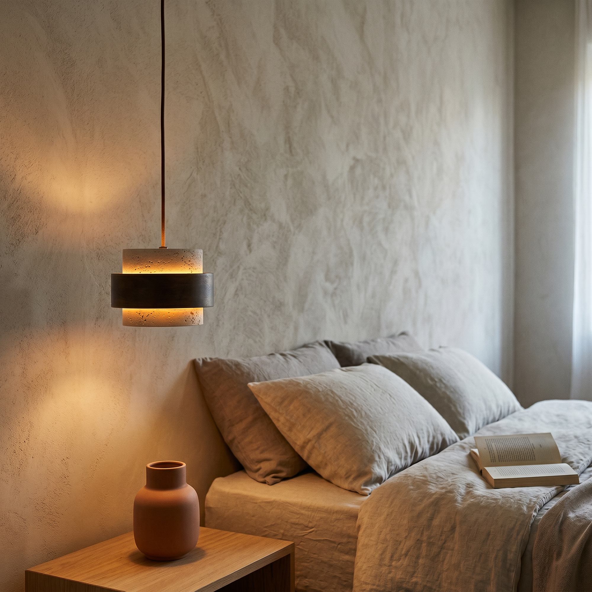 travertine & walnut pendant light