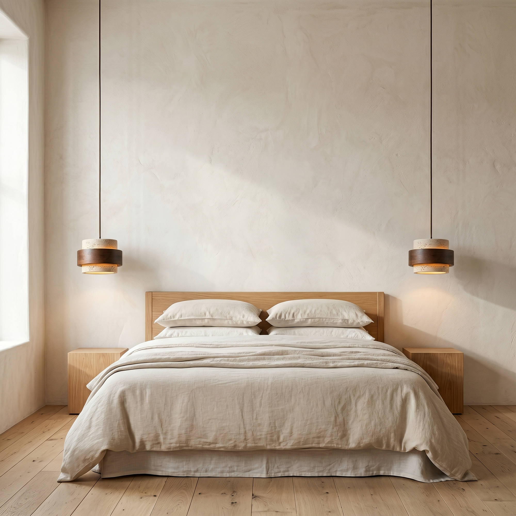 travertine & walnut pendant light