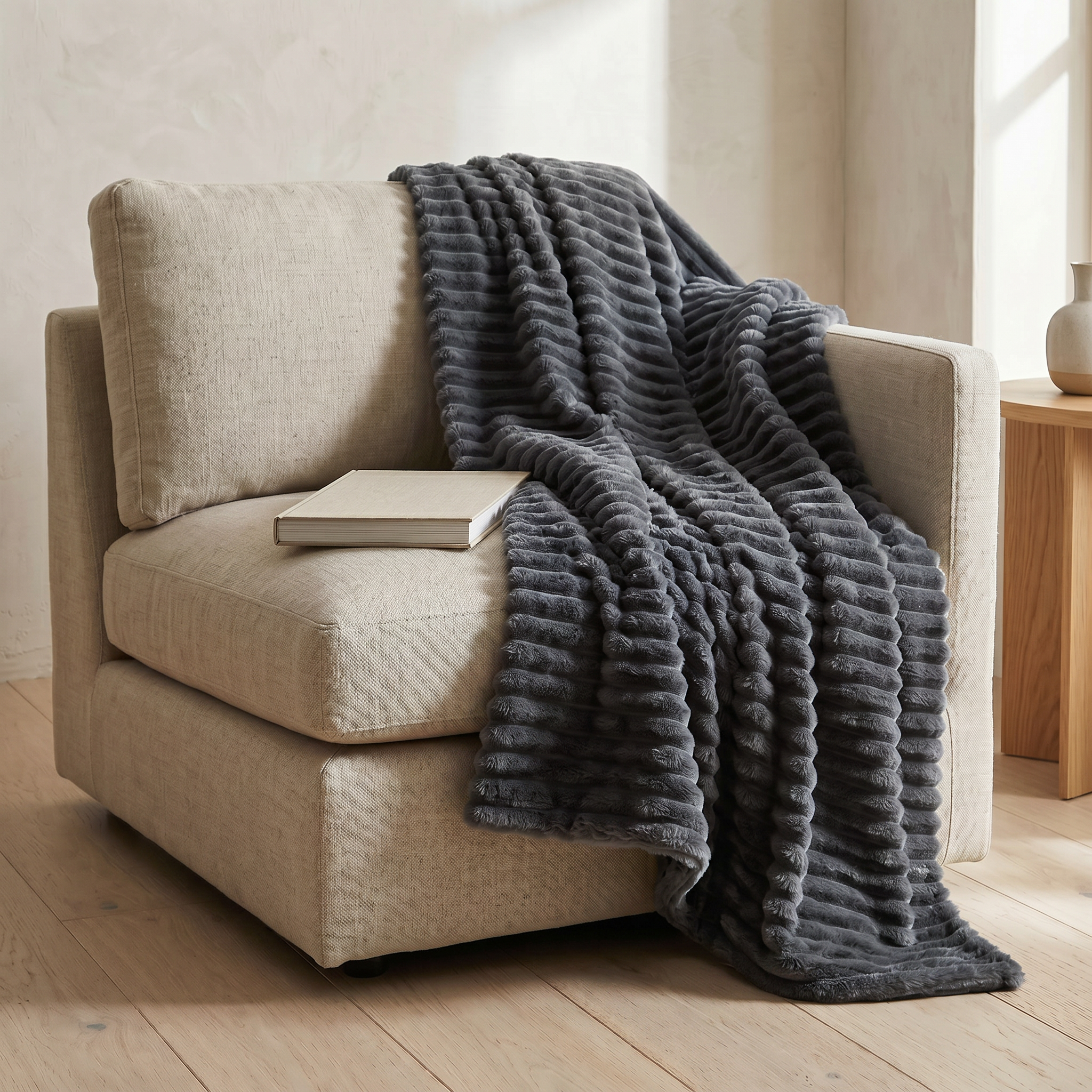 ultra soft ribbed fleece blanket