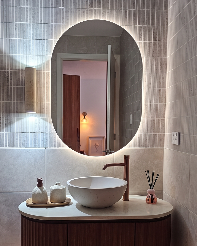 travertine & walnut wall lamp