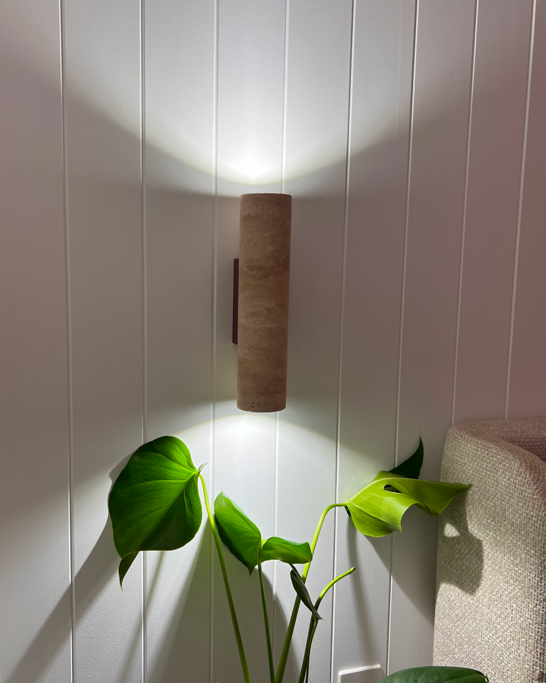 travertine & walnut wall lamp