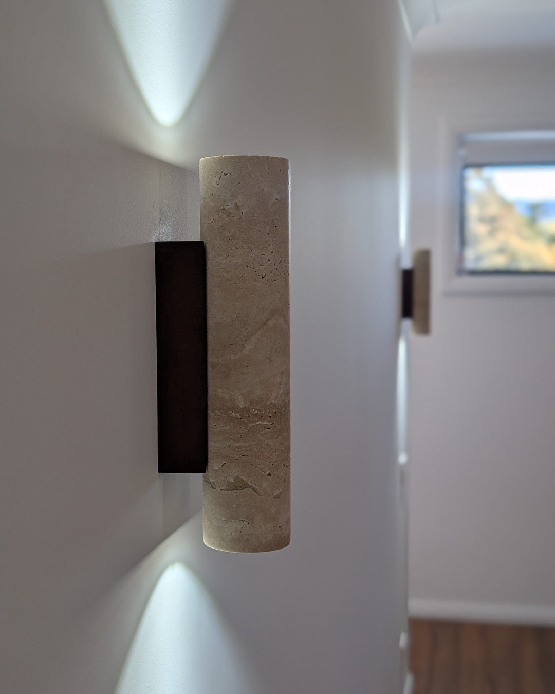 travertine & walnut wall lamp