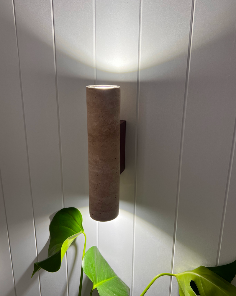 travertine & walnut wall lamp