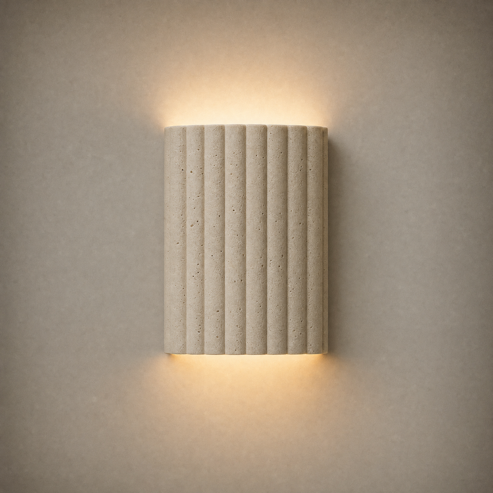 holt wall light, fluted travertine, studio