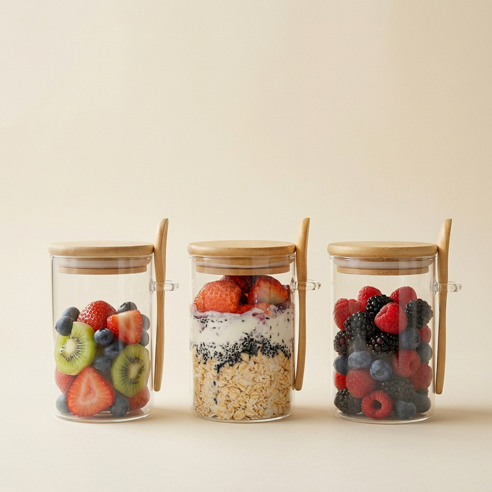 bamboo glass jar set