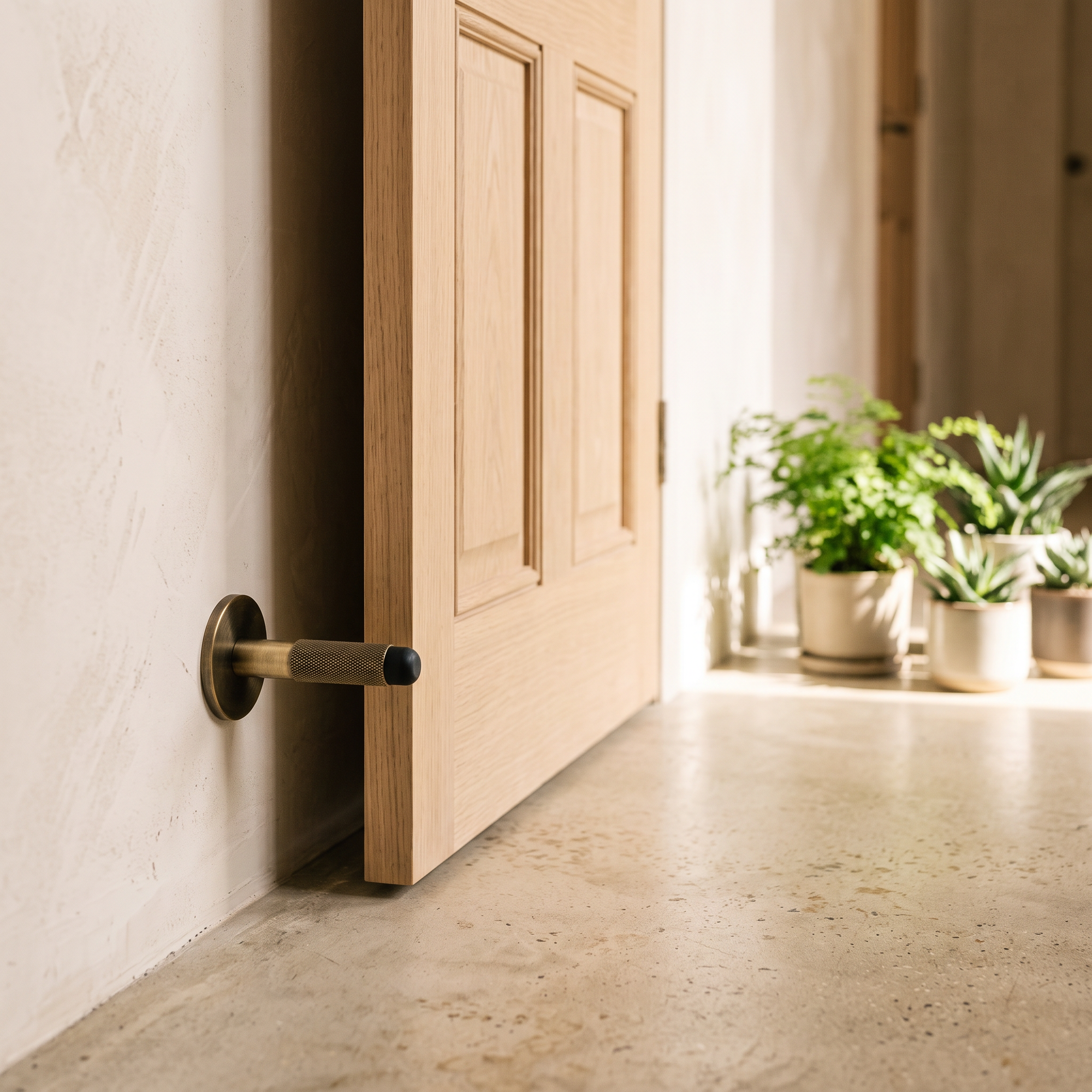 fell door stop mounted in an entry hallway