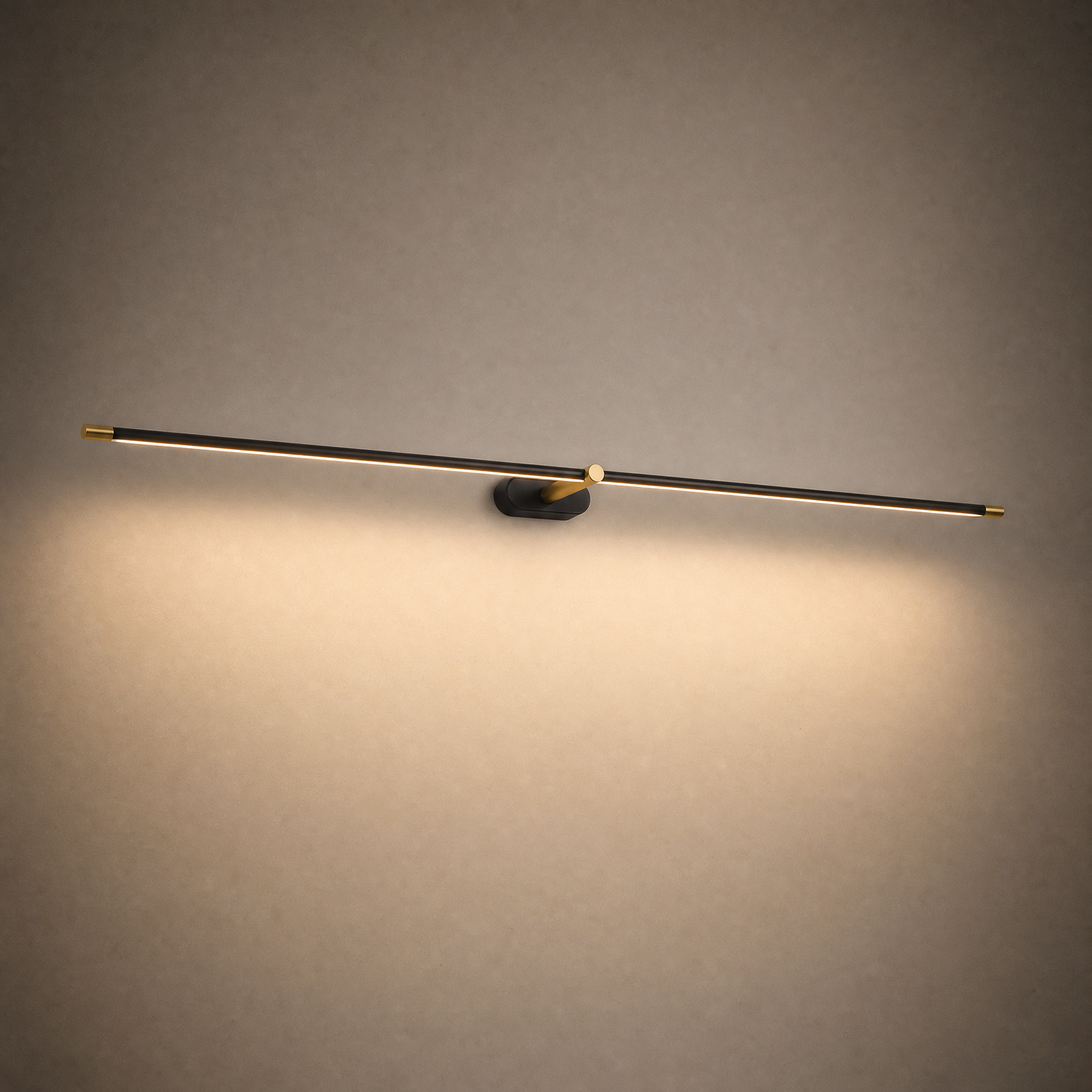 eda wall light, slim black rod with brass ends, studio