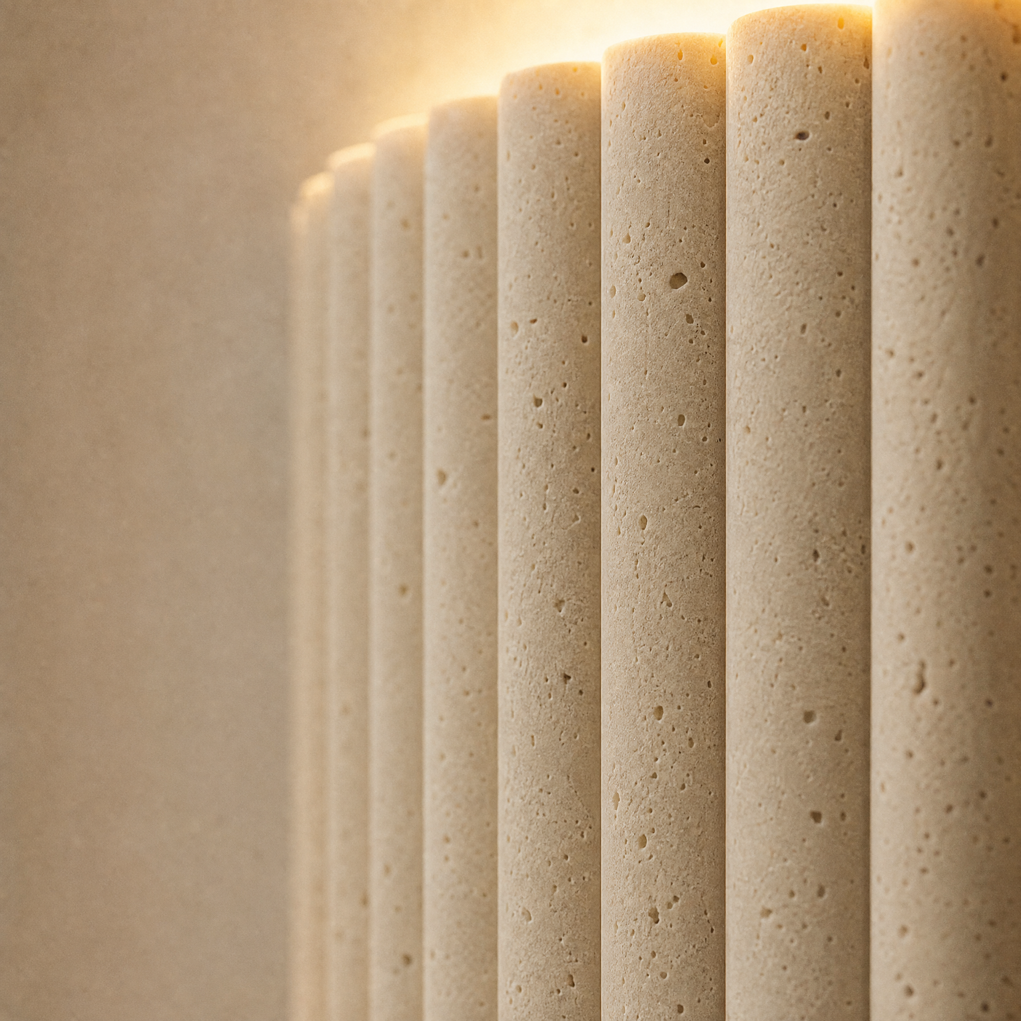 holt wall light, macro detail of fluted travertine