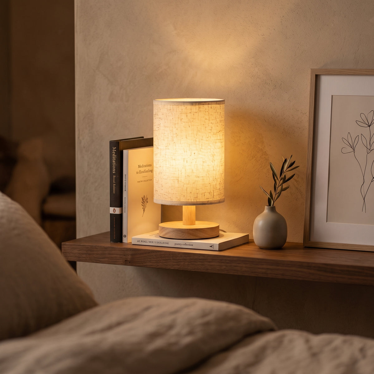 brook table lamp on floating shelf nightstand