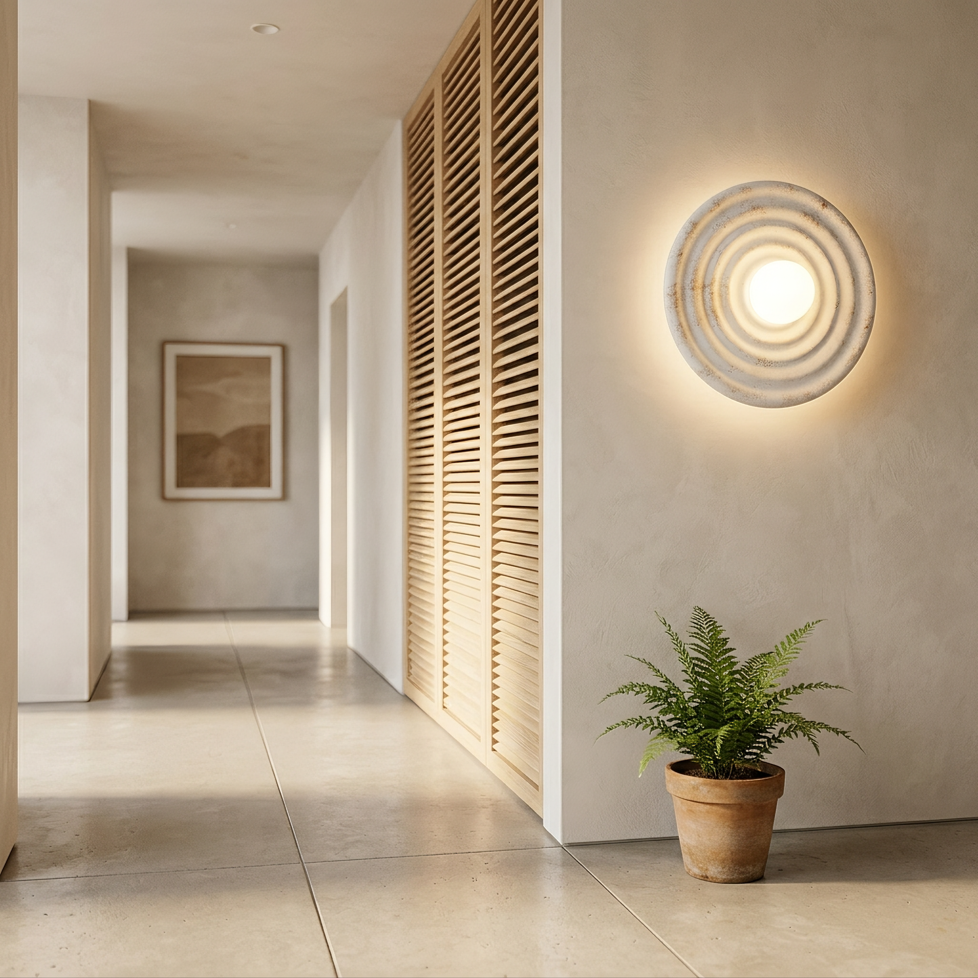dene wall light in a sunlit entry hallway