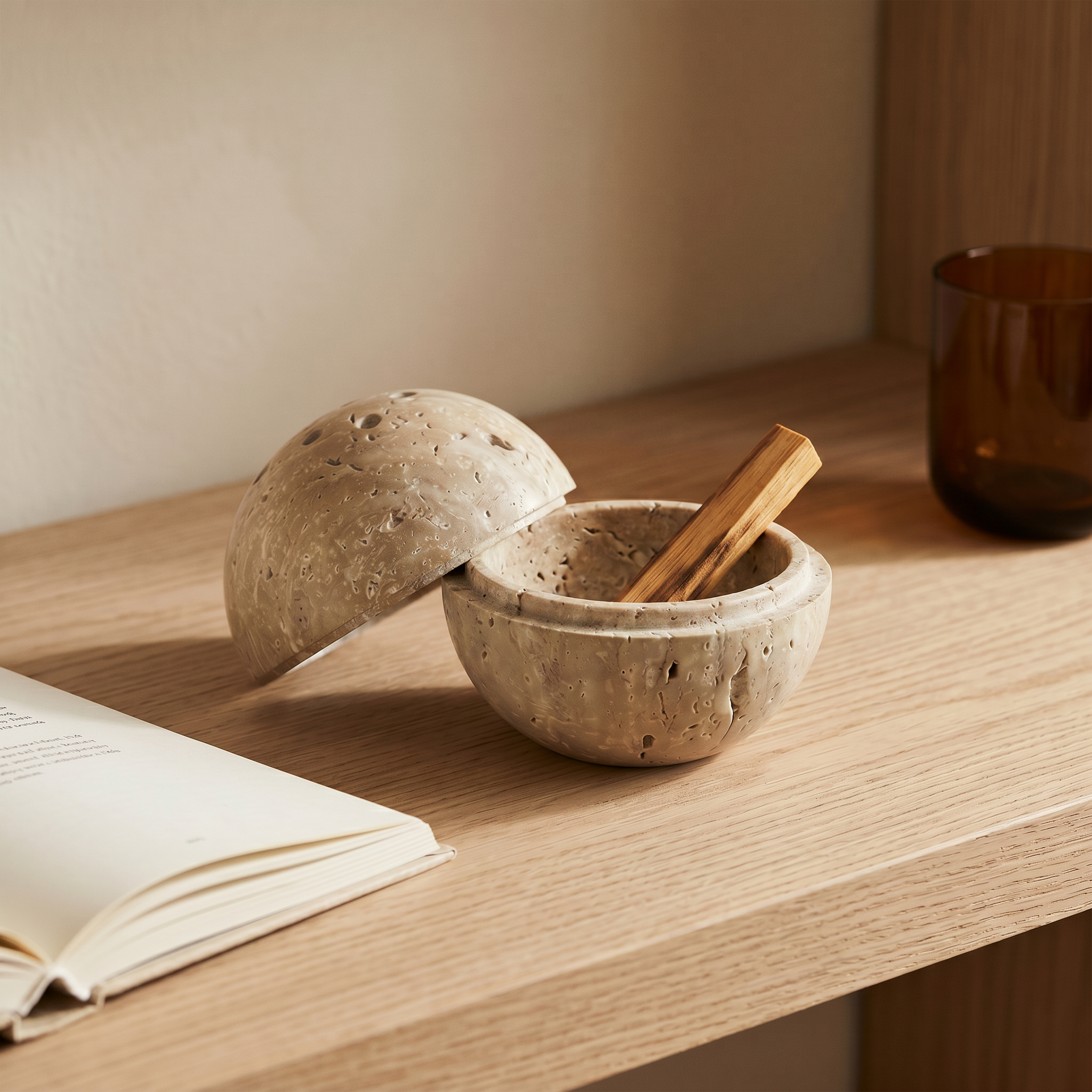 sfera travertine incense burner