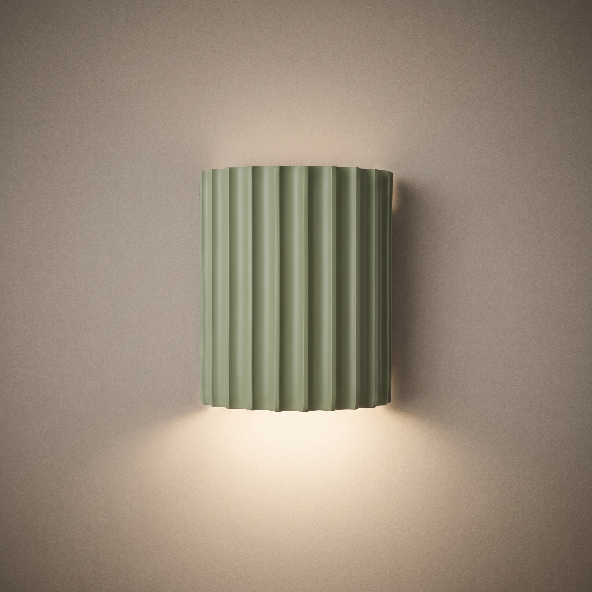 glen wall light in green, fluted resin, studio hero