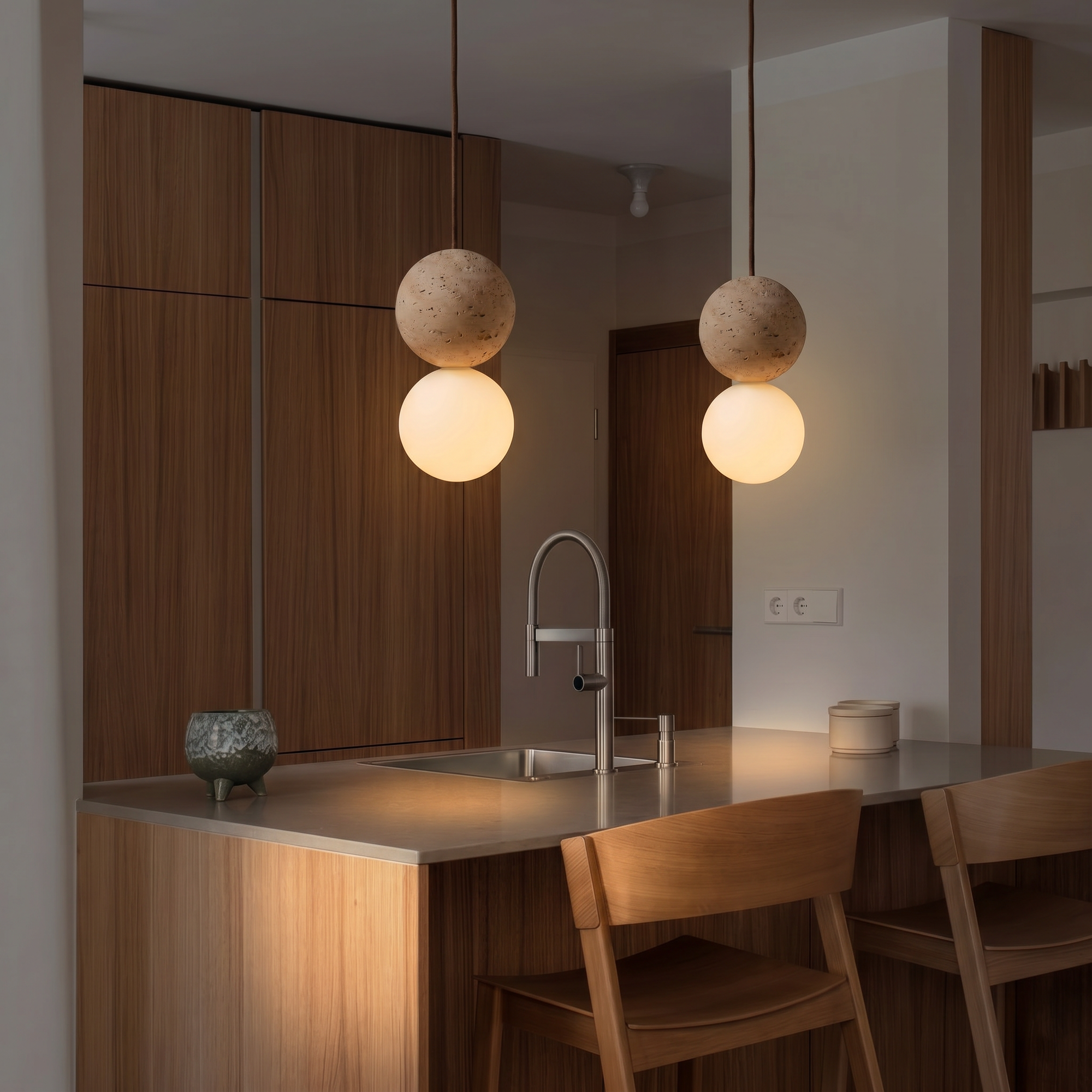 orbit travertine pendant light