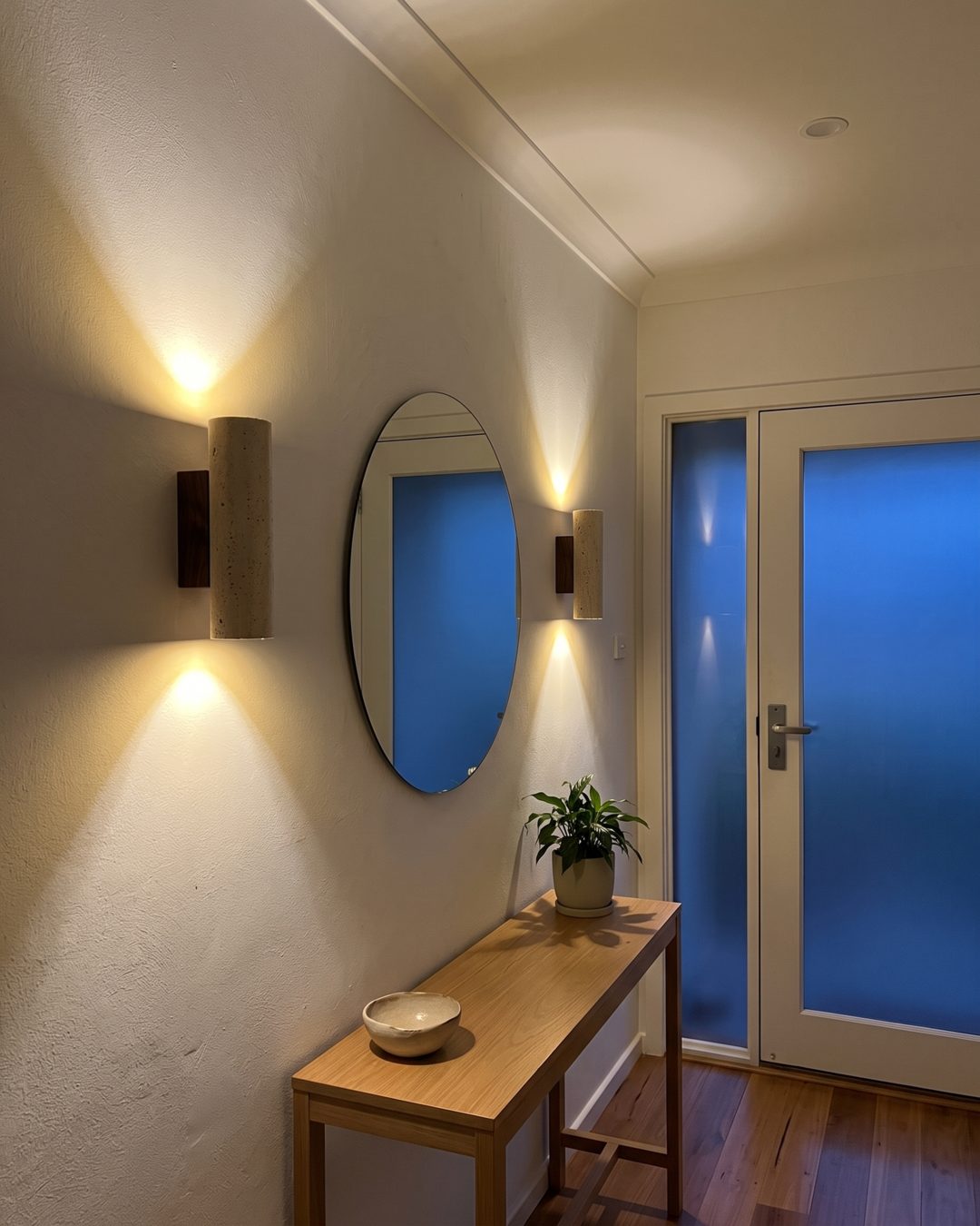 travertine & walnut wall lamp