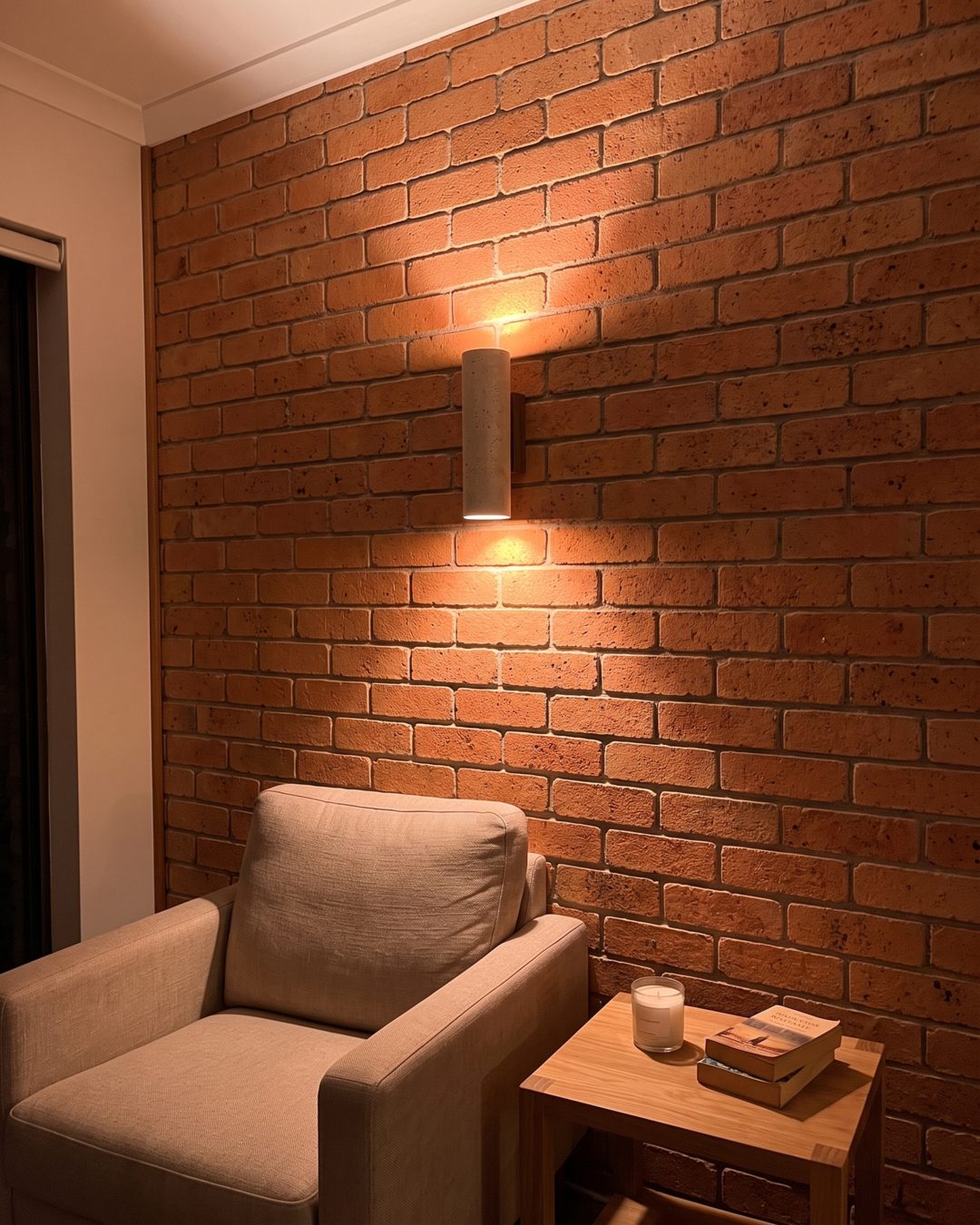 travertine & walnut wall lamp
